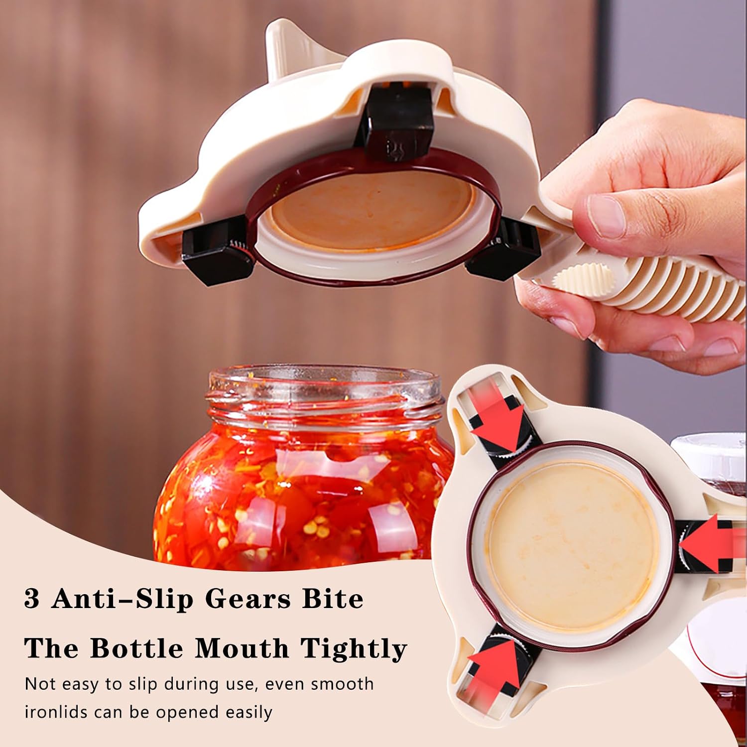 Effortless Jar Opener for Seniors & Arthritis Hands, Beige | Adjustable Stainless Steel, Lid Gripper & Twist-Off Cap Remover, For Weak Grip, Multi-Size Kitchen Tool