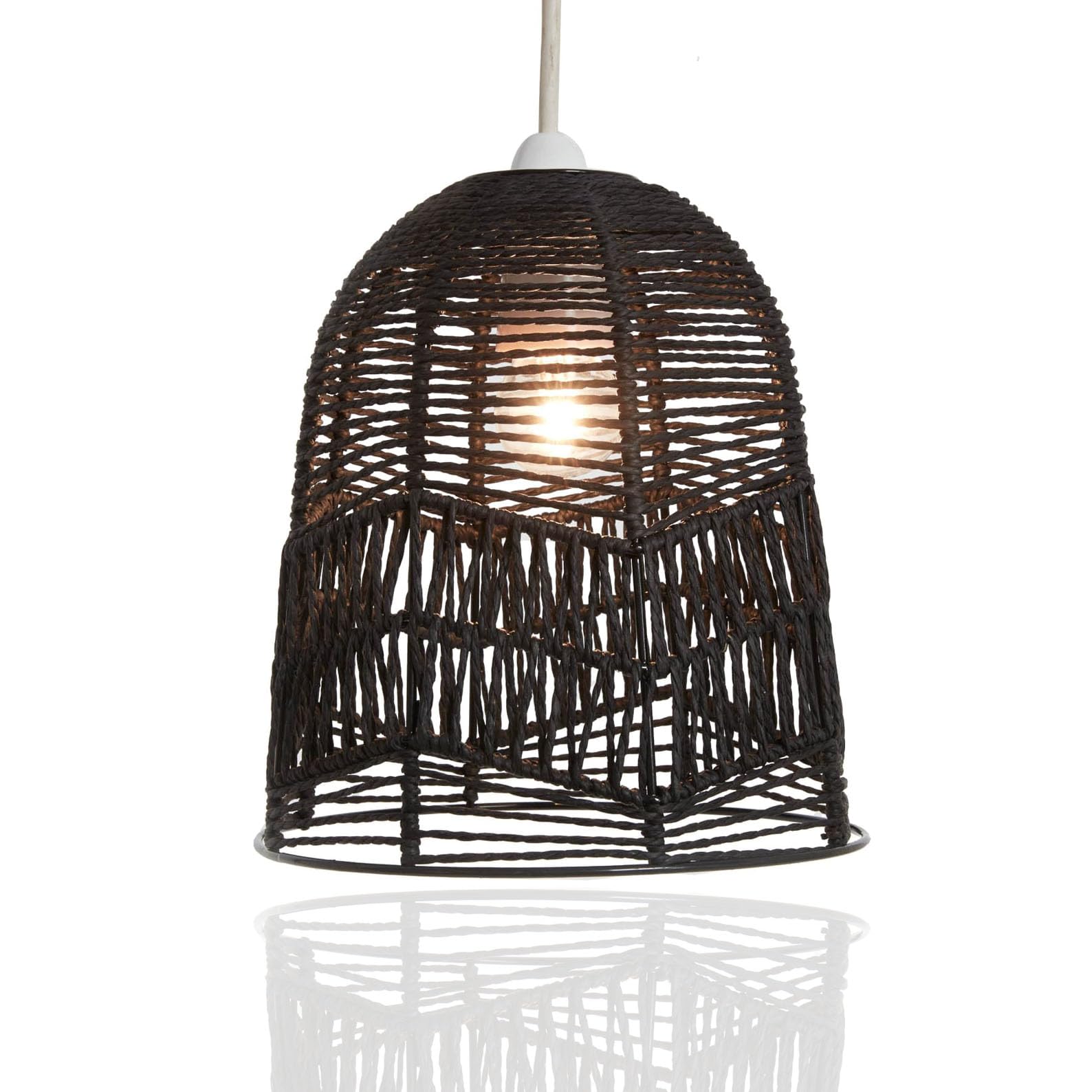 BONAFIDE Rattan Wicker Ceiling Pendant Light Shade, Wicker Light Shade, Rattan Lampshade in a Natural Wicker Finish, Easy Fit Ceiling Light Shades for Bedroom & Living Rooms - Black