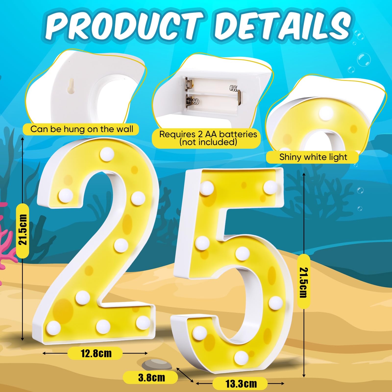 Kittmip Sponge Themed Light up Numbers Yellow Cute Dot Cartoon Numbers Lights for Birthday Party Wedding Anniversary Home Decoration