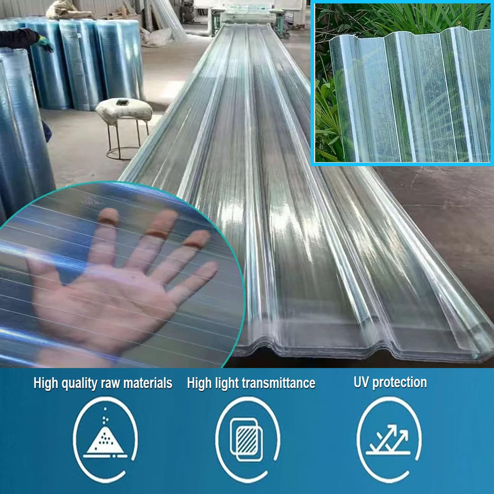 1.2mm Panel Para Tejado Transparente,3/5/6/8/10/13/15pcs Paneles Para Tejado Resistentes Al Impacto,Placa De Iluminación Natural De Fibra De Vidrio,Placa Ondulada Anti-UV (0.9×1.1m,6pcs)