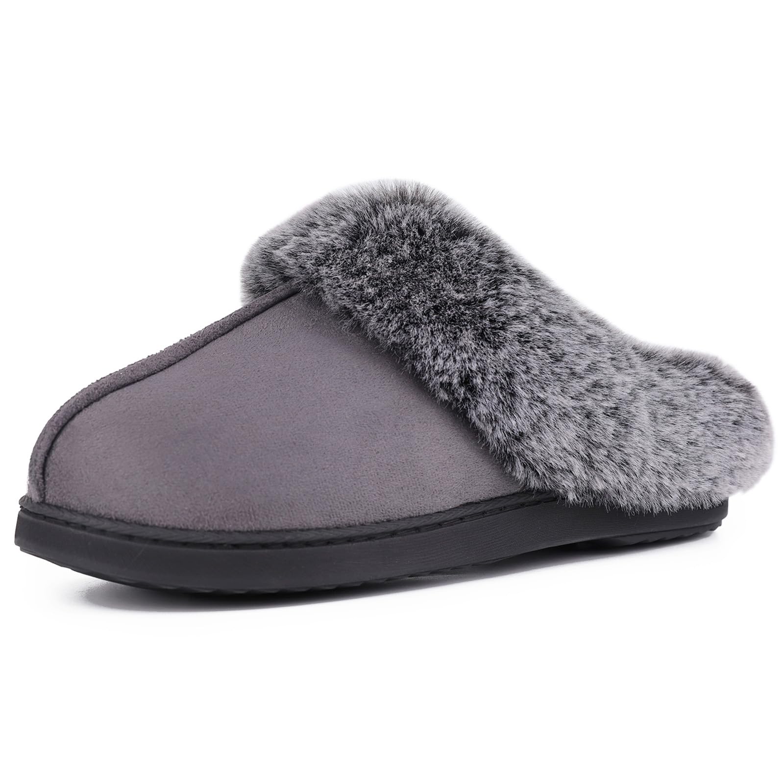 HomeTop Women's Moccasins Faux Fur Trim Memory Foam Slippers