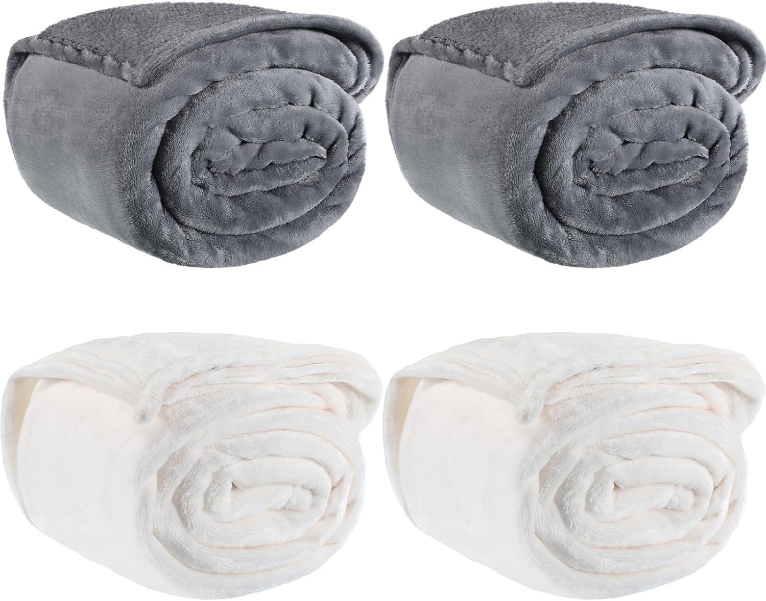 Peryiter 4 Pcs Fleece Throw Blanket Bulk Sofa Blanket Fuzzy Plush Warm Soft and Breathable Lightweight Throw Blankets for Couch for Living Room Bed Travel Couch Sofa(White, Gray,50'' X 60'')