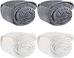 Peryiter 4 Pcs Fleece Throw Blanket Bulk Sofa Blanket Fuzzy Plush Warm Soft and Breathable Lightweight Throw Blankets for Couch for Living Room Bed Travel Couch Sofa(White, Gray,50'' X 60'')