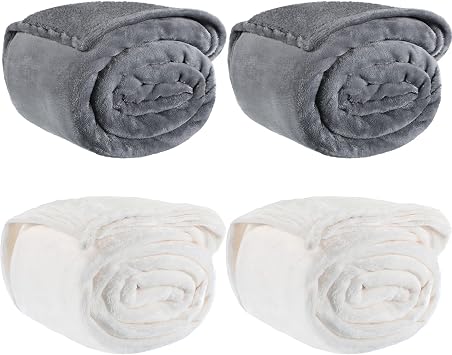 4 Pcs Fleece Throw Blanket Soft, White, Gray, 50 X 60
