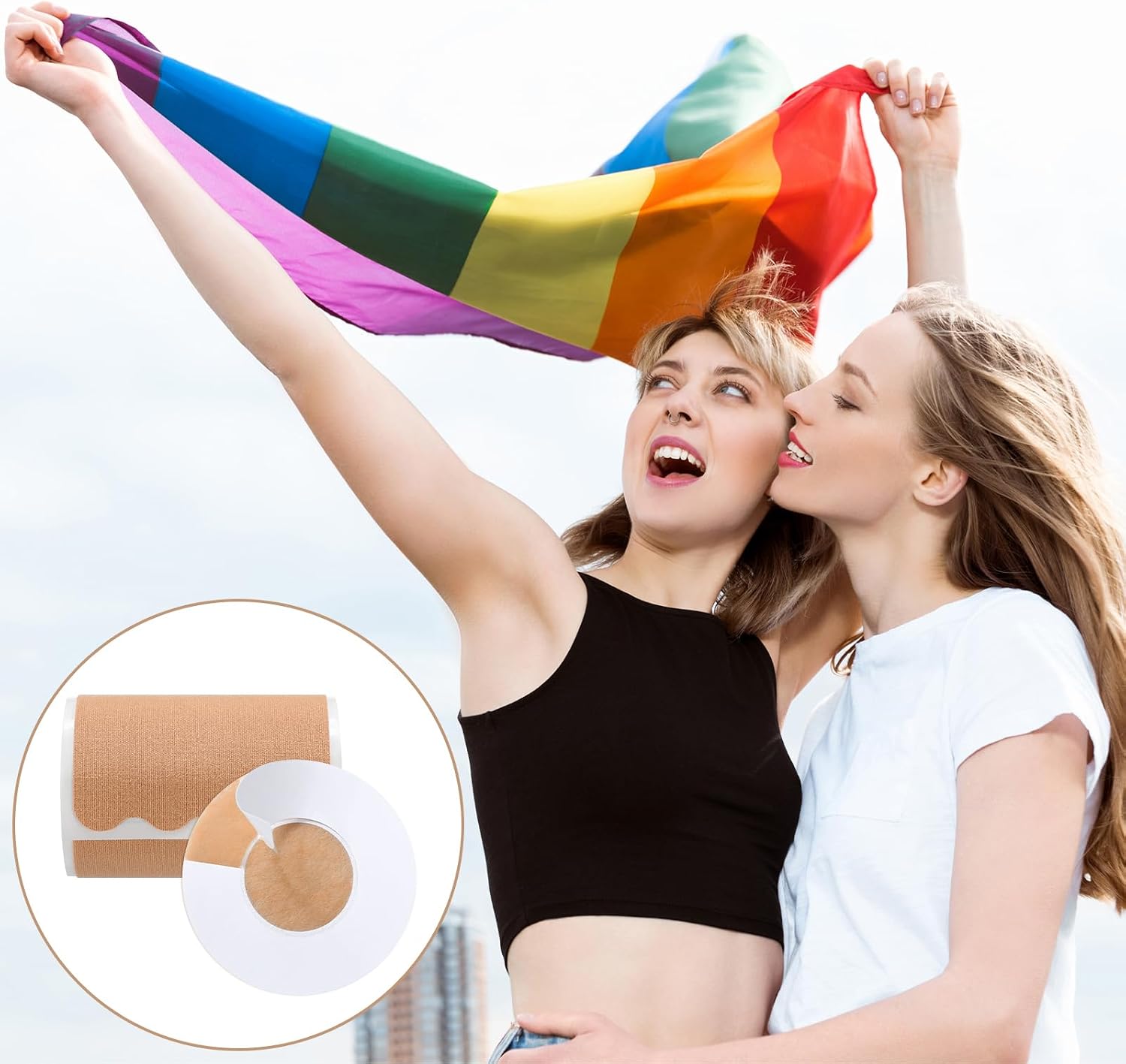 Shinymoon 40 Pcs 4 Inch Precut Trans FTM Chest Binding Tape with 40 Pcs Nipple Covers Extra Wide Chest Binding Tape for FTM Transgender (Beige)