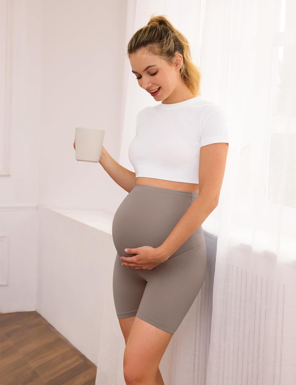 VALANDY Creamlush 4 Pack Maternity Shorts 5"- Over The Belly Soft Stretchy Maternity Biker Shorts for Yoga Workout Lounge