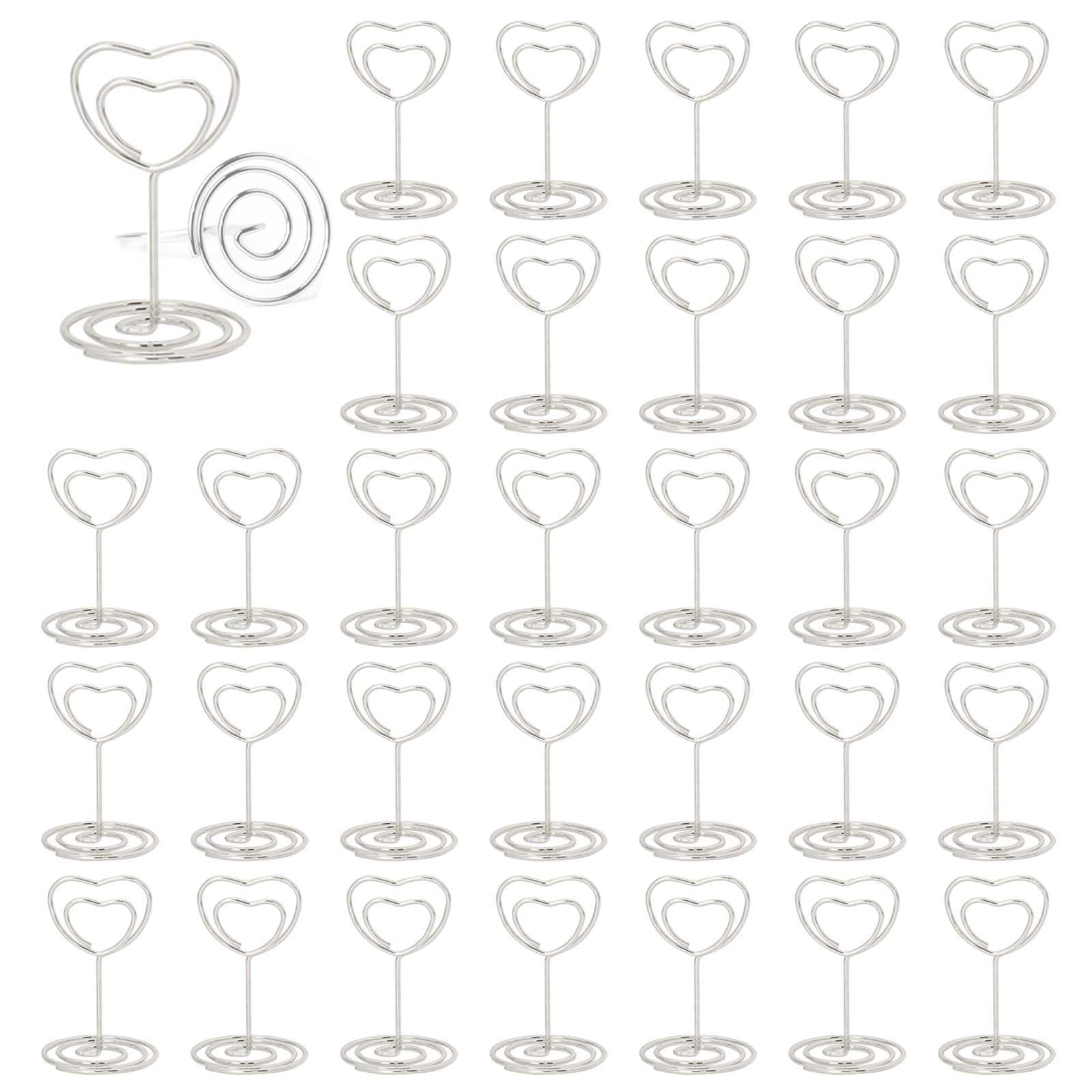 ZYEKIU 30 Pack Photo Holders for Tables Place Card Holders Card Stand Table Number Stands for Wedding Party Graduation Reception Restaurant Home Centerpiece Decorations Office (Heart Shape,Silver)