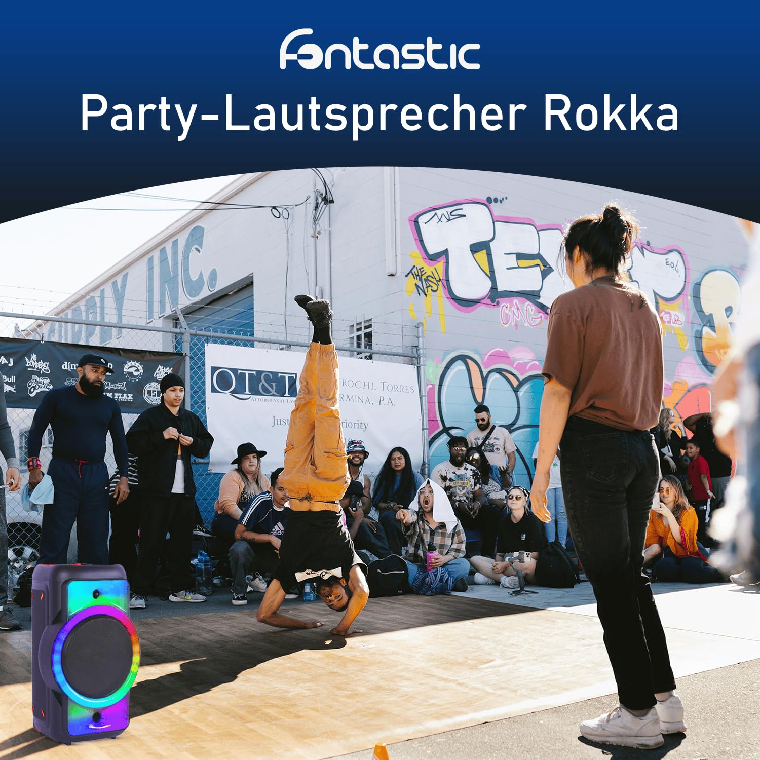 Fontastic Party Lautsprecher Rokka - tragbarer Trolley-Bluetooth Lautsprecher mit USB-Wiedergabe, AUX, MicroSD, LED-RGB Lichteffekten & Aufnahmefunktion - Karaoke Box mit Mikrofon - Schwarz
