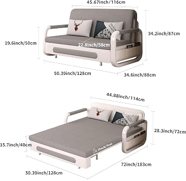 Space Saving Sofa Bed with Storage, Pull Out Couch Bed with Luxurious Foam Latex Mattress, 128 or 158 cm Wide, Compact for Flats & Small Apartments (128CM)