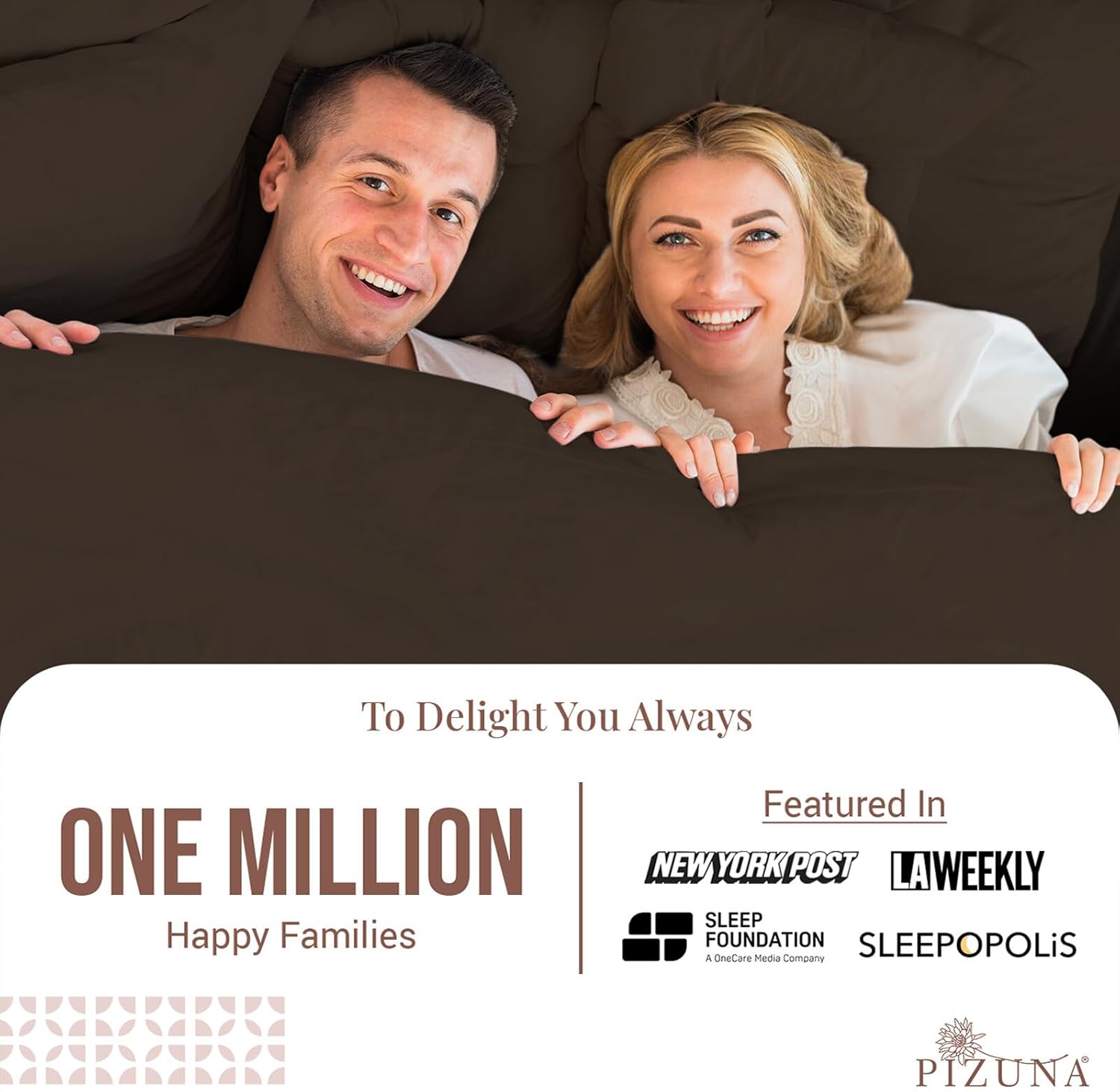 Pizuna Pure 100% Cotton Sheets - Luxurious 400 Thread Count Long Staple Cotton Sateen RV Queen Size with 15" Deep Pocket (Dark Brown)