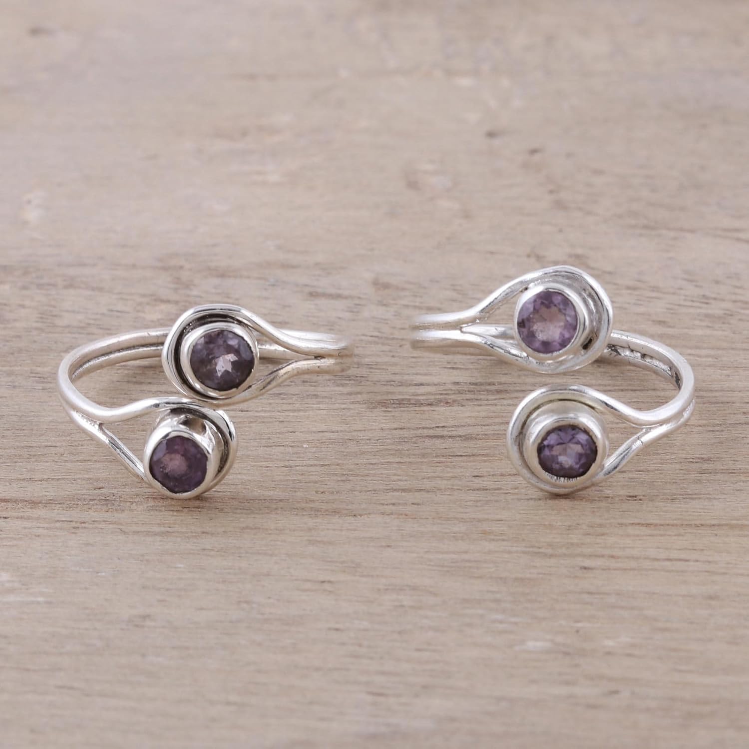 NOVICA Artisan Handmade Amethyst Toe Rings Faceted Crafted India Pair Sterling Silver Wrap Birthstone [ 0.5 in L x 0.6 in W x 0.1 in D Band Width 2 mm W] ' Lovely Trend' Pair