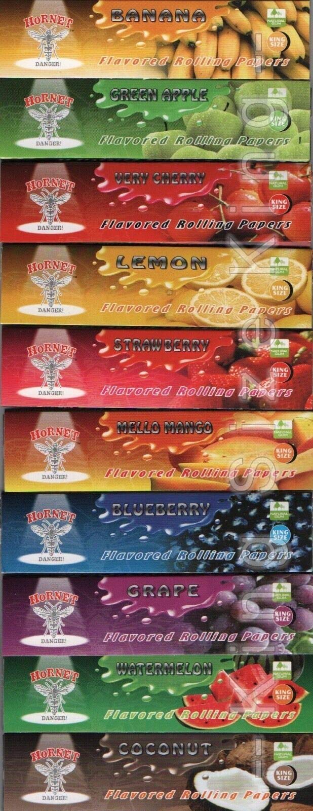 10 x HORNET KING SIZE SLIM JUICY RANDOM FRUITY FLAVOR ROLLING PAPERS
