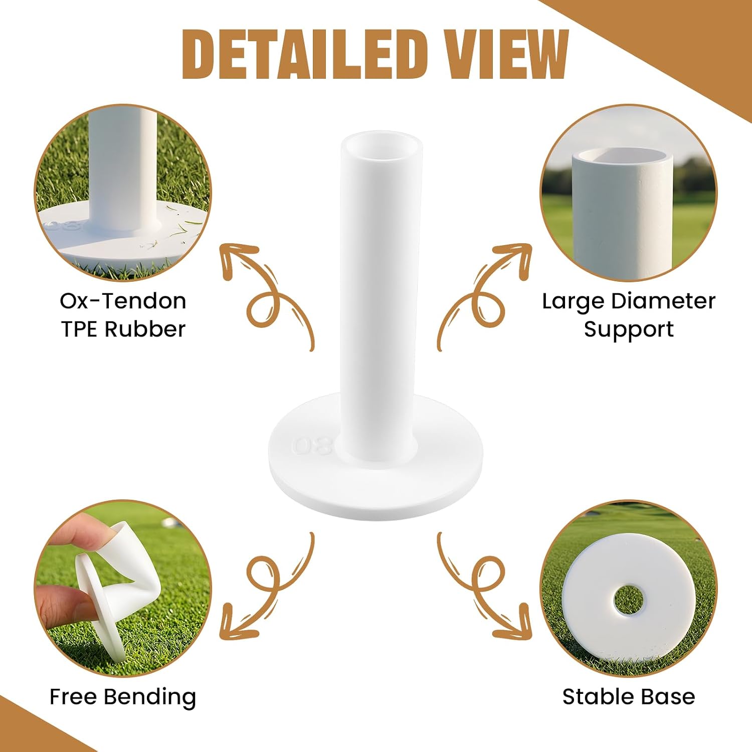 12Pcs Mixed Sizes Rubber Golf Tee Holders for Mats & 30Pcs Tees (2 Lengths) for Driving Range, Simulator, Indoor