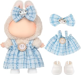 Freetim 17cm Doll Clothes: Elegant Blue Dress Outfit with Hair Clip & White Shoes - Cute 3-Piece Set for 17cm Dolls (No Doll)