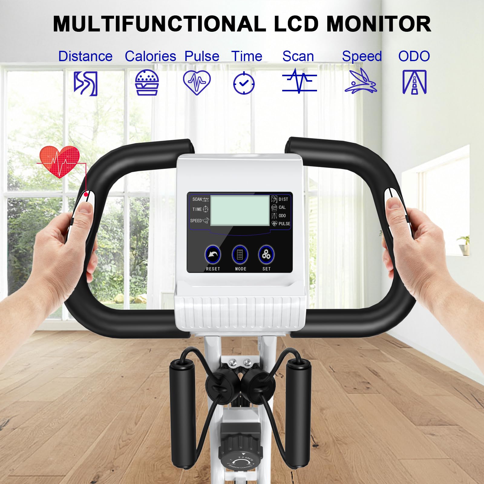 Cyclette Pieghevole HOMCOM 2 In 1 - Resistenza Magnetica 8 Livelli, Schermo LCD, Elastici Braccia - Foto 2