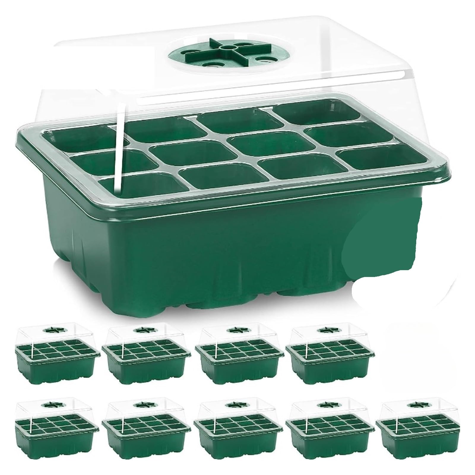 Bandejas Semilleros Kit de 10 bandejas for plántulas, kit de inicio de semillas, minipropagador, kit de cultivo de plantas con cúpulas con ventilación de humedad y base for iniciar semillas Invernader