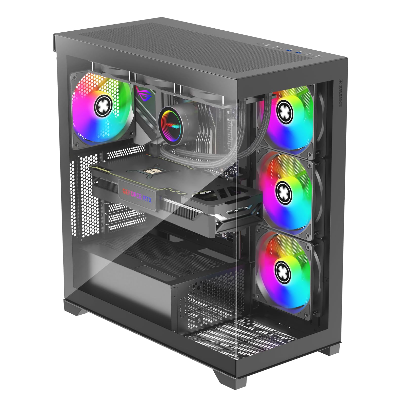Xilence X818.ARGB XILENT Gleam obudowa komputera gamingowego, 4 x wentylator ARGB 140 mm, ATX Midi Tower Case, szkło akwariowe, z uchwytem na kartę graficzną, płytka sterująca PWM/ARGB, dla dobrego