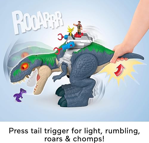 Miniatura 3 de Fisher-Price Imaginext Jurassic World Rebirth Dinosaur Playset, Ultimate Action Chomp T. rex Juguete de dinosaurio de 18 pulgadas con luces,