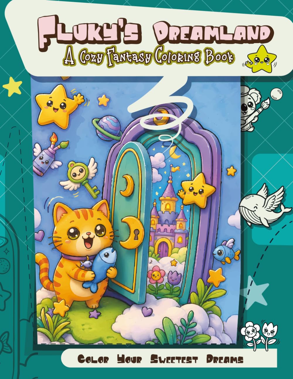 Fluky’s Dreamland: A Cozy Fantasy Coloring Book for Kids & Teens|Bold and Easy Kawaii Chibi Cat Adventures for Relaxation and Creativity, Magical Dream Worlds, Cute Cats & Sweet Bedtime Fun.