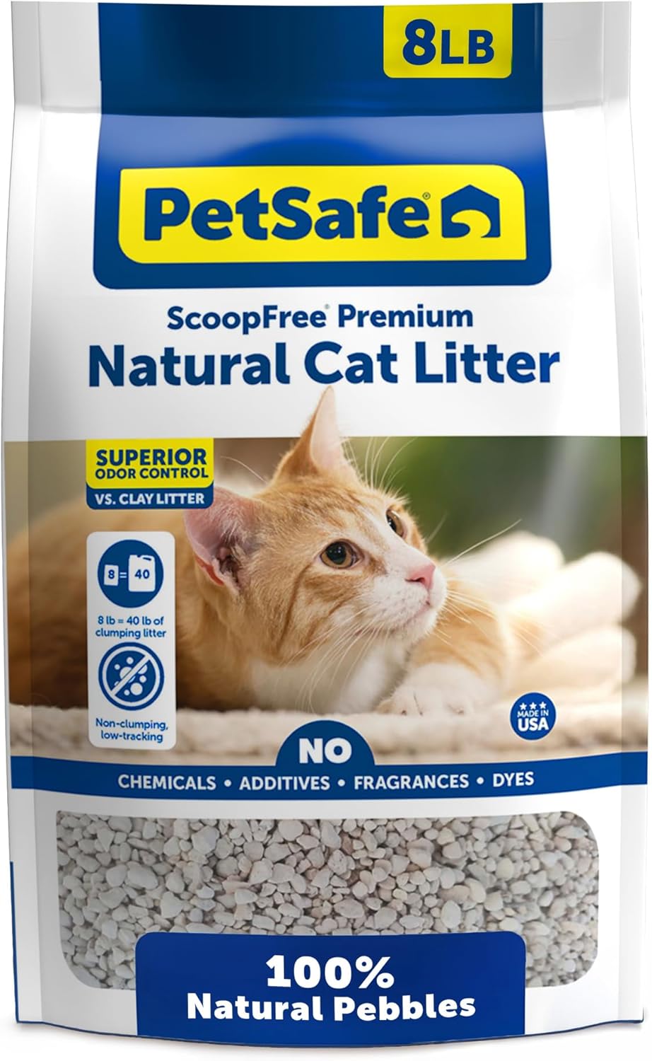 PetSafe ScoopFree Premium Natural Cat Litter, 100% Natural Non-Clumping Cat Litter, 30+ Day Odor Control, No Chemicals, Additives, Dyes or Fragrances, Use with Any Litter Box (8 lb Bag)