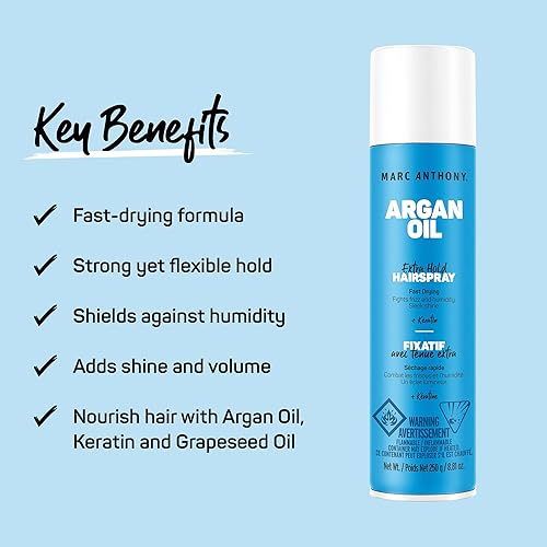 Miniatura 2 de Marc Anthony Laca de aceite de argán con queratina, fijación extra, spray voluminizador para el cabello combate el encrespamiento y la humedad -