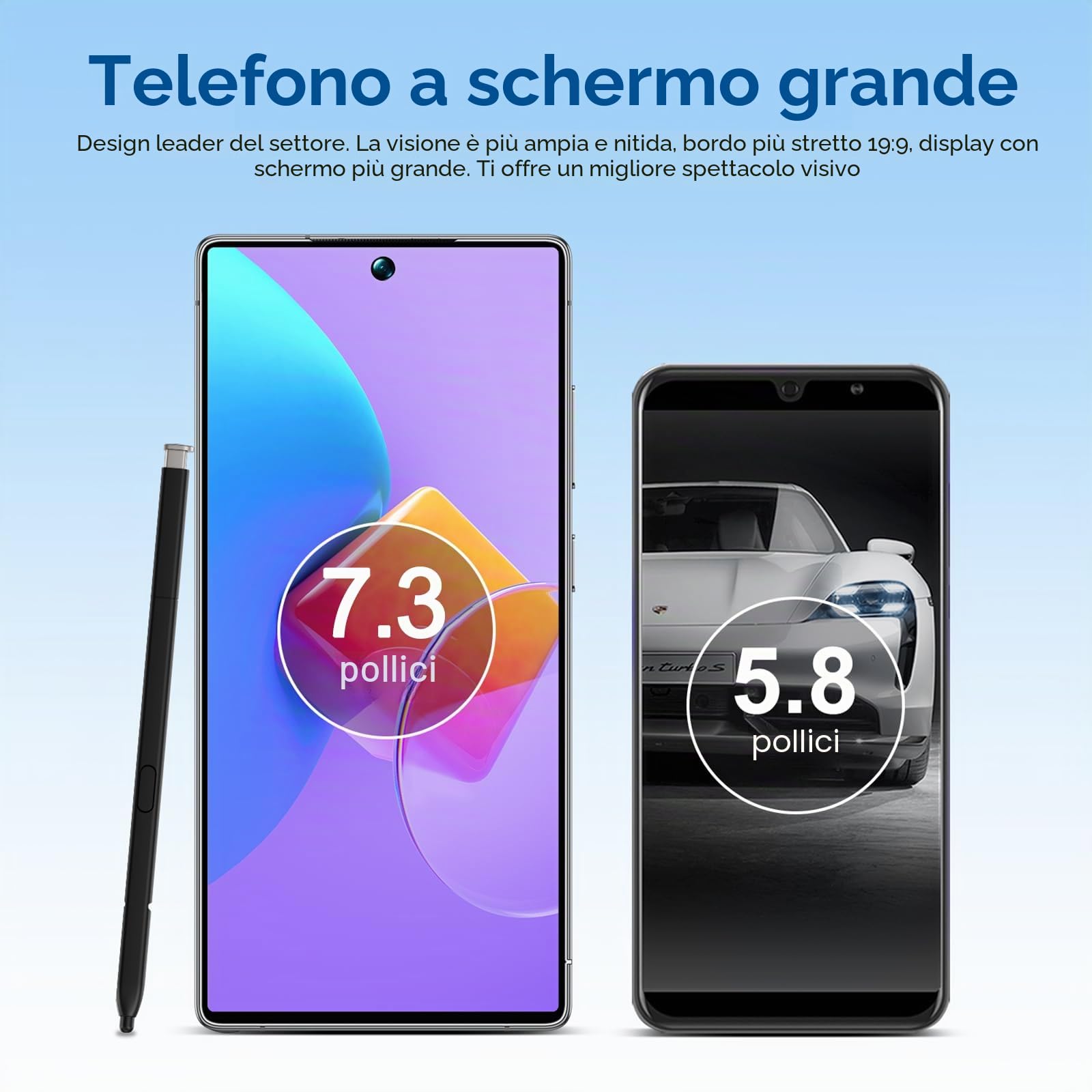 Smartphone B25Ultra da 7,3 pollici, 8 GB di RAM + 256 GB di ROM, supporta schede MicroSD fino a 128 GB, doppia SIM, 5G, Android 14, doppia fotocamera, sblocco tramite impronta digitale, grigio