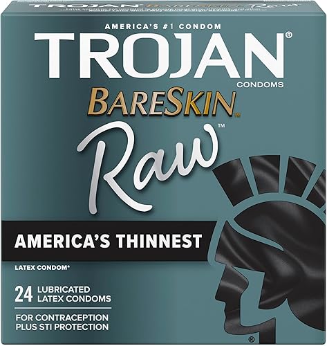 Trojan Bareskin Raw - Condones lubricados, 24 unidades