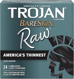 TROJAN BareSkin Raw Ultra Thin Condoms, Lubricated Thin Condoms for Men, America's #1 Condom Brand, 24 Count Pack