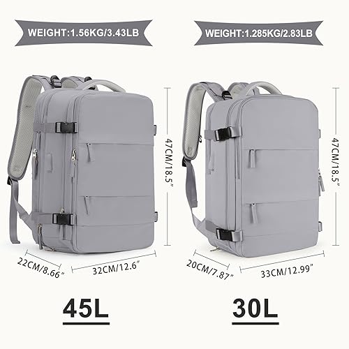Miniatura 2 de coowoz Mochila de viaje grande para mujeres y hombres,Mochila de transporte,Mochila de senderismo impermeable para deportes al aire libre, Gris, 45