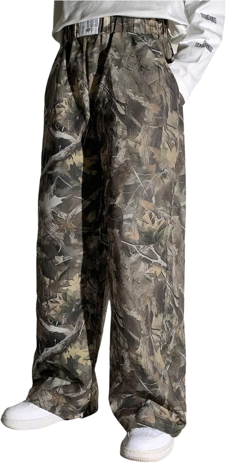 Boy's Baggy Camo Pants Elastic Waist Straight Wide Leg Casual Track Pants