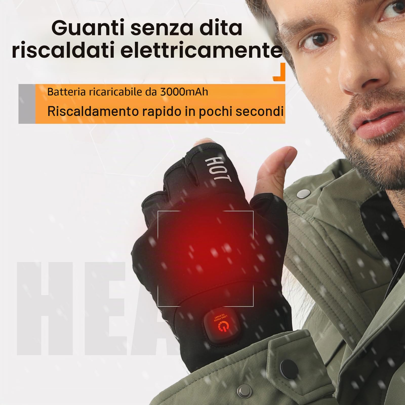 uncn Guanti riscaldati senza dita ricaricabili per donne uomini guanti da lavoro touchscreen per inverno freddo guanti termici senza dita elettrici..