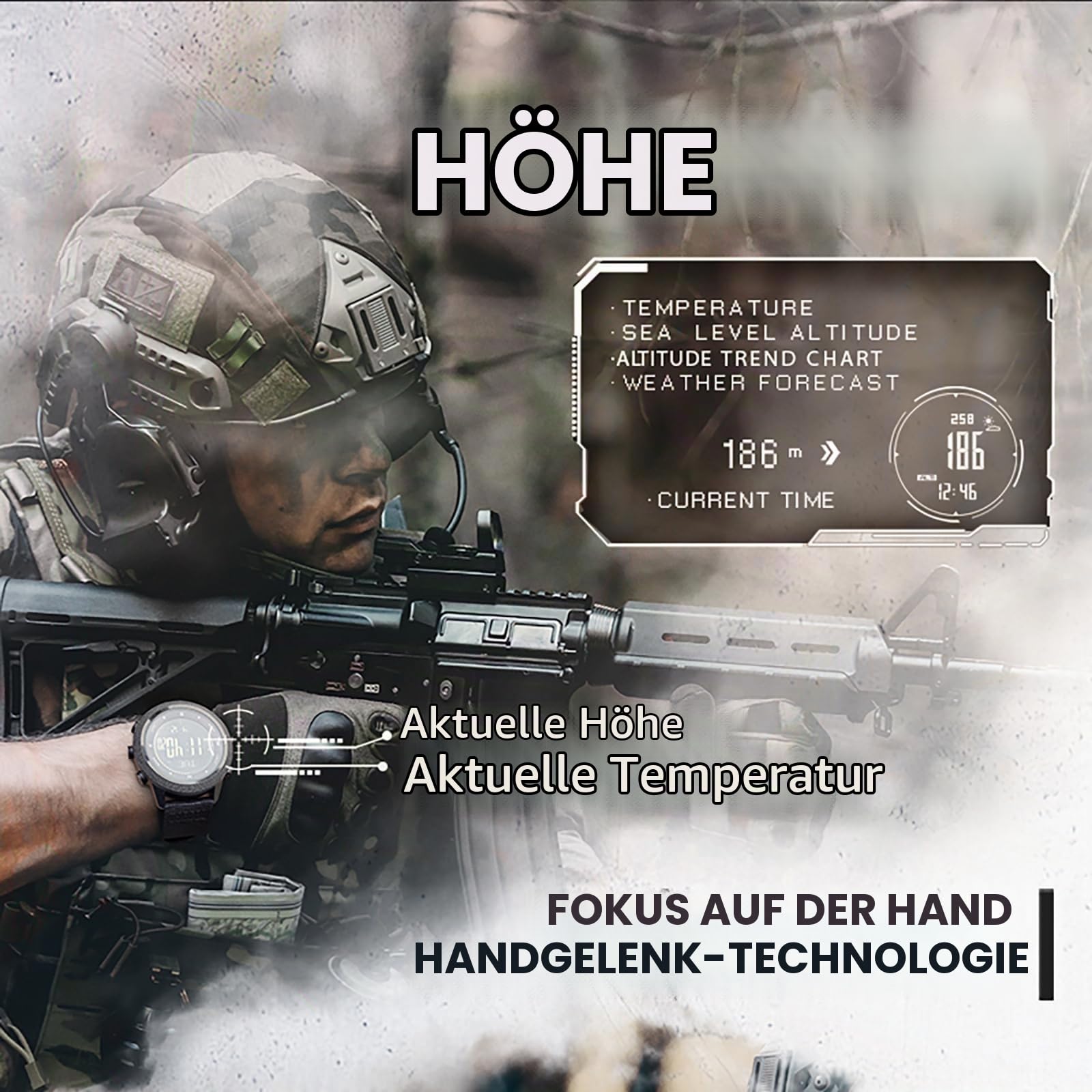 Militär Uhr Herren Kompass Höhenmesser Barometer Outdoor Digitaluhr Schrittzähler ohne app und Handy Herrenuhr Digital Robuste Armbanduhr Military Watch Tactical 5 ATM Wasserdicht Sport Junge