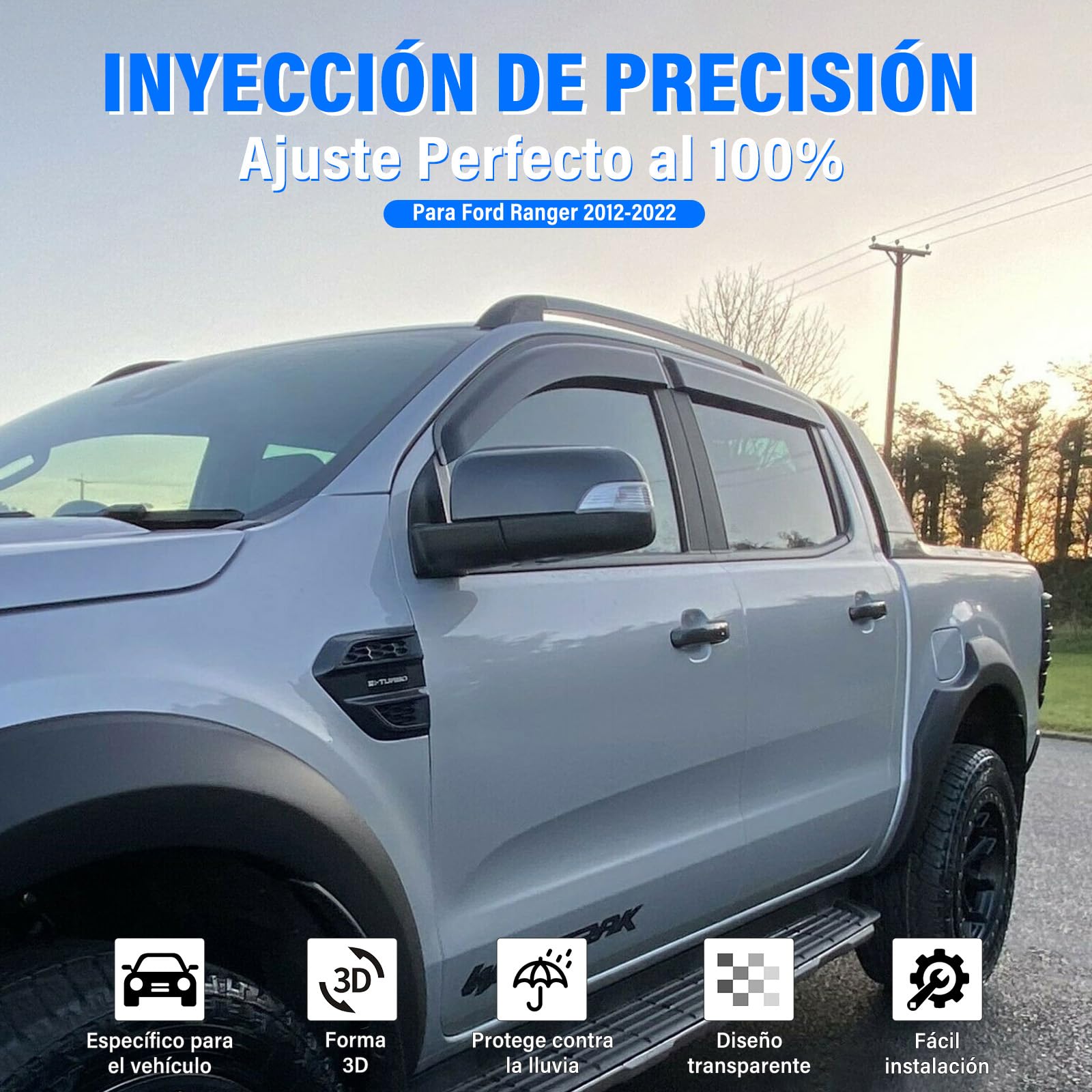 Deflectores de Viento Deflectores de Aire para Ford Ranger 2012-2022 XL XLT Wildtrak Limited Platinum Raptor T6 T7 T8 MK1 MK2 MK3 Doble Cabina(Deflectores de Viento)