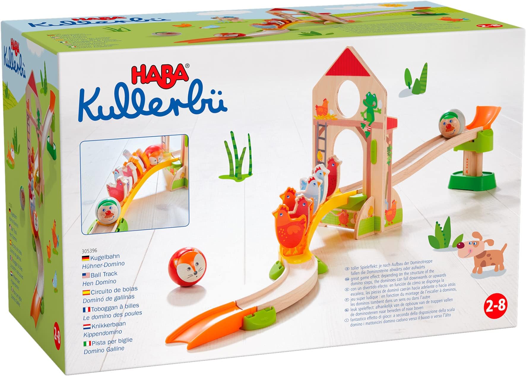HABAKullerbü - Wooden Marble Run with Chicken Domino, 21.0 x 32.0 x 16.5 cm, Ages 2+, Unisex