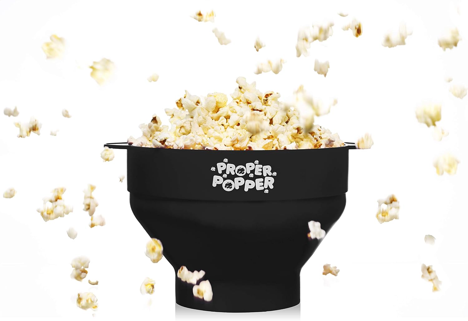 The Original Proper Popper Microwave Popcorn Popper, Silicone Popcorn Maker, Collapsible Bowl BPA Free & Dishwasher Safe - (Black)