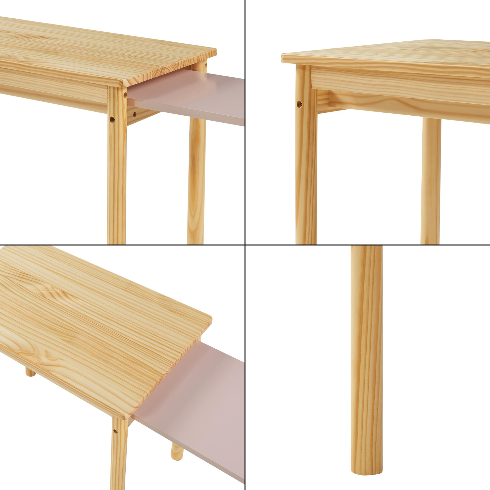 [en.casa] Tavolo per Bambini con Piano Estraibile Scrivania con Piano Aggiuntivo e Gambe di Supporto Tavolo per Cameretta Arredo a Misura di Bimbi - Legno Naturale/Rosa