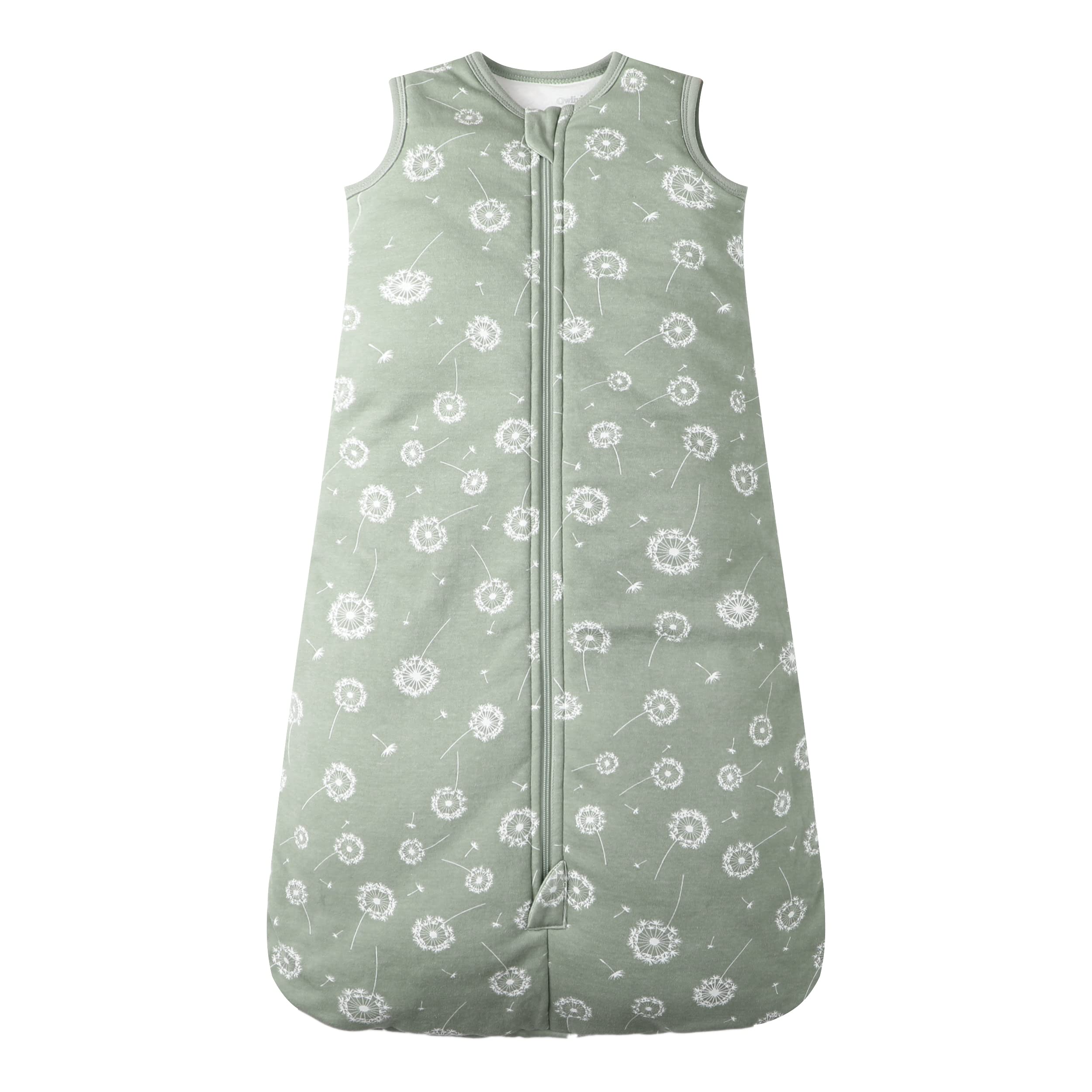 Owlivia Bio-Baumwolle Baby Schlafsack 2.5 Tog Jungen Mädchen Schlafsack, Tragbare Baby-Decke mit 2-Wege-Reißverschluss (2.5 Tog Grüner Löwenzahn, 3-12 Monate)