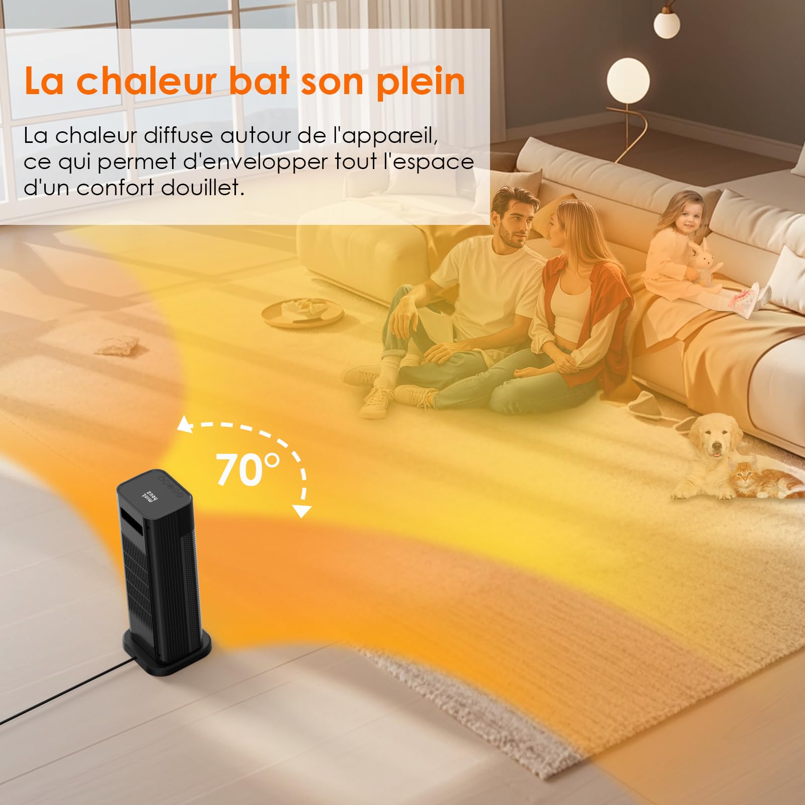Minthouz Chauffage d'appoint, 2000W PTC Radiateur Electrique, Chauffage électrique 3 modes avec thermostat, télécommande, affichage digital LED, oscillation 70°, Chauffage Soufflant pour maison bureau