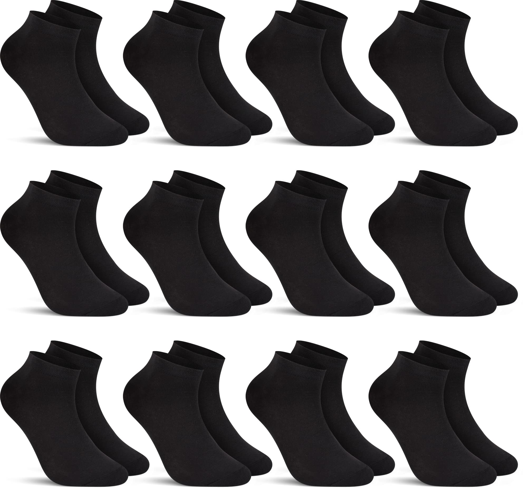 L&K-II 12 Pares de Calcetines Deportivos Mujer/Hombre Calcetines Cortos Footlets Algodón Transpirable en Negro 92201 47-50