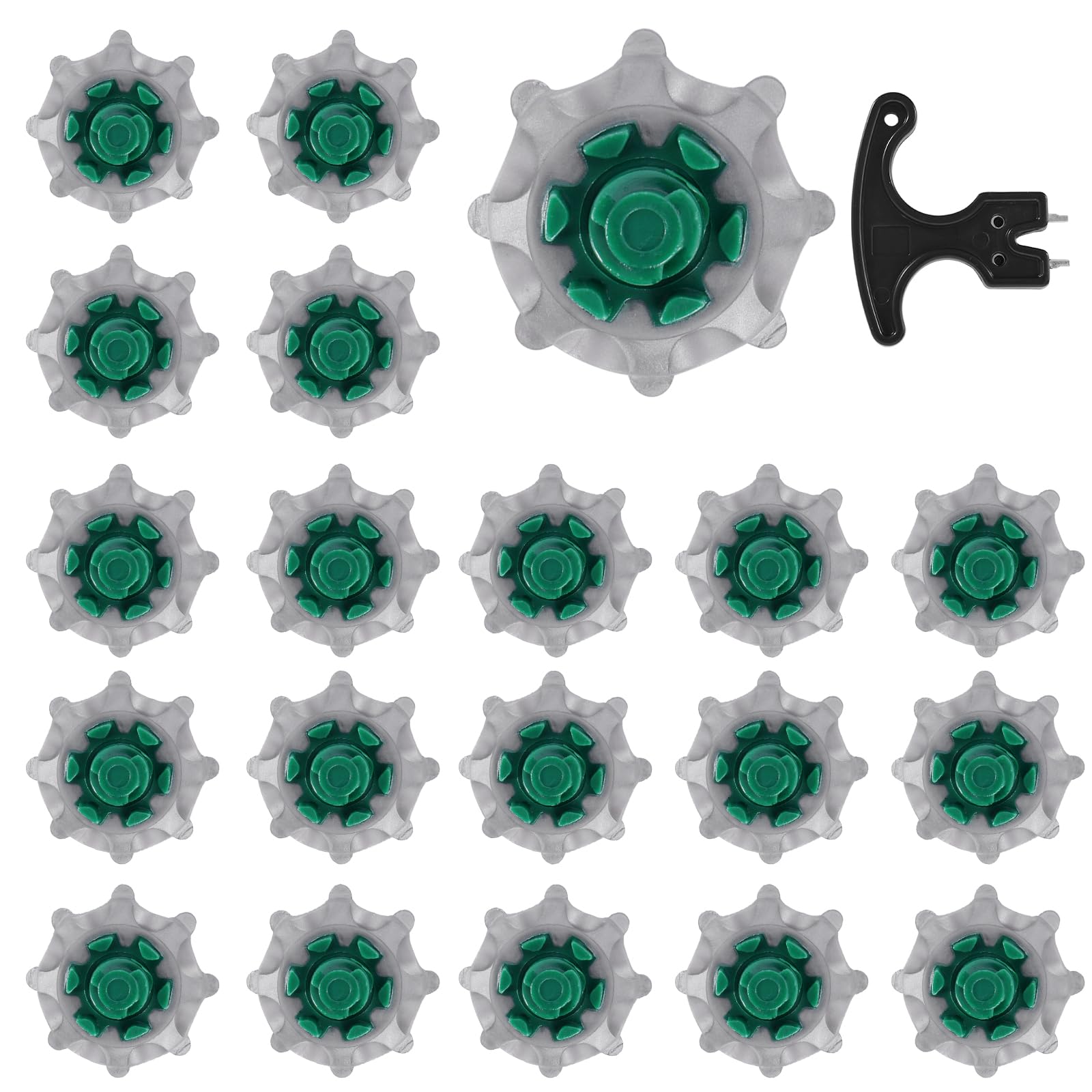 GTNCE Golf Shoe Spikes Replacement Set 20 Pieces Green Rubber Metal Golf Spikes Screw in with Wrench Anti-Slip Replacement Cleats Golf for Shoe Accessories Enhances Grip Durable Cleats Shoes Women Men