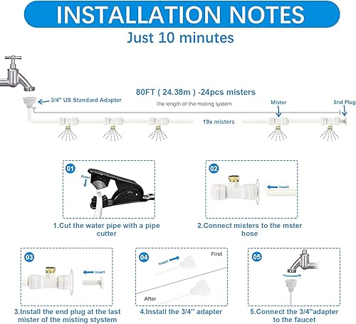 Miniatura 5 de Misters para patio exterior, sistema de enfriamiento de nebulización de agua al aire libre, 80 pies  78.7 ft. Kit de niebla de patio trasero para