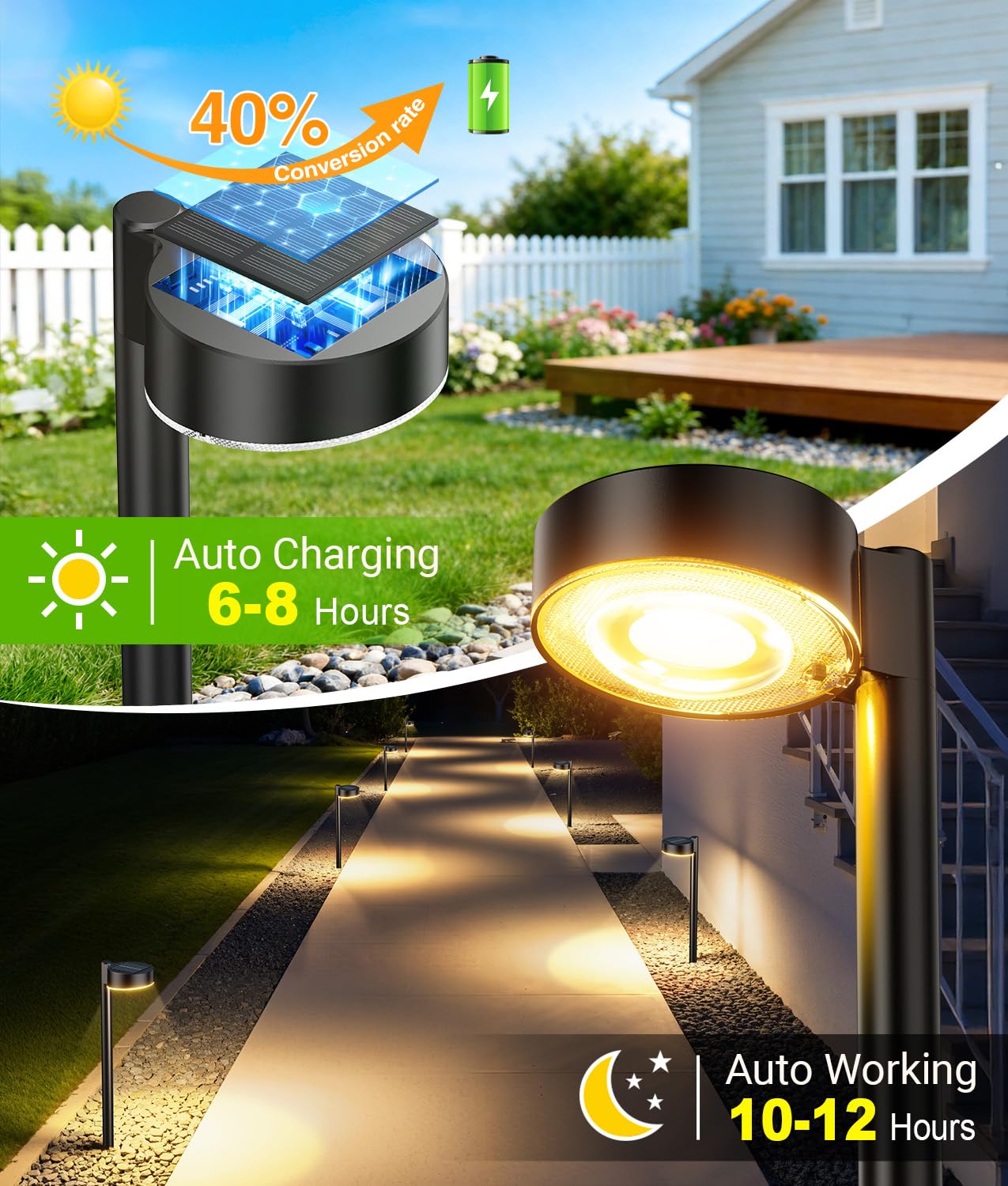 ELECLINK Solar-Wegleuchten für den Außenbereich, 12 Stück, wasserdichte Wegeleuchte mit größerer LED-Linse, heller bis zu 12 Stunden, Outdoor-Solarleuchte für Gehweg, Auffahrt, Hof, Garten, Terrasse