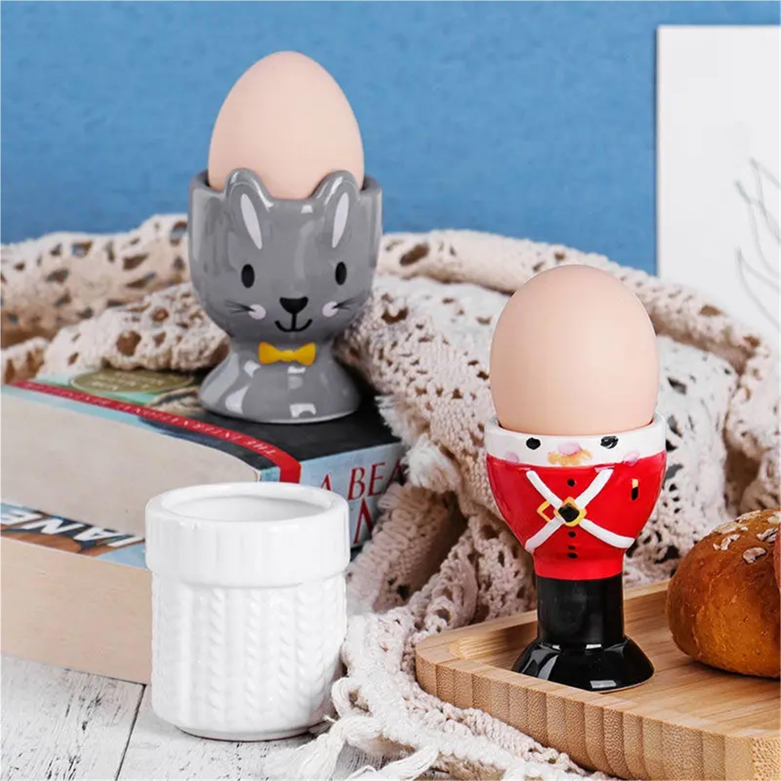 Eierbecher, 2pc Keramik Cartoon DesignDecoration Kreative Nette Frühstück Ei(Color 2)