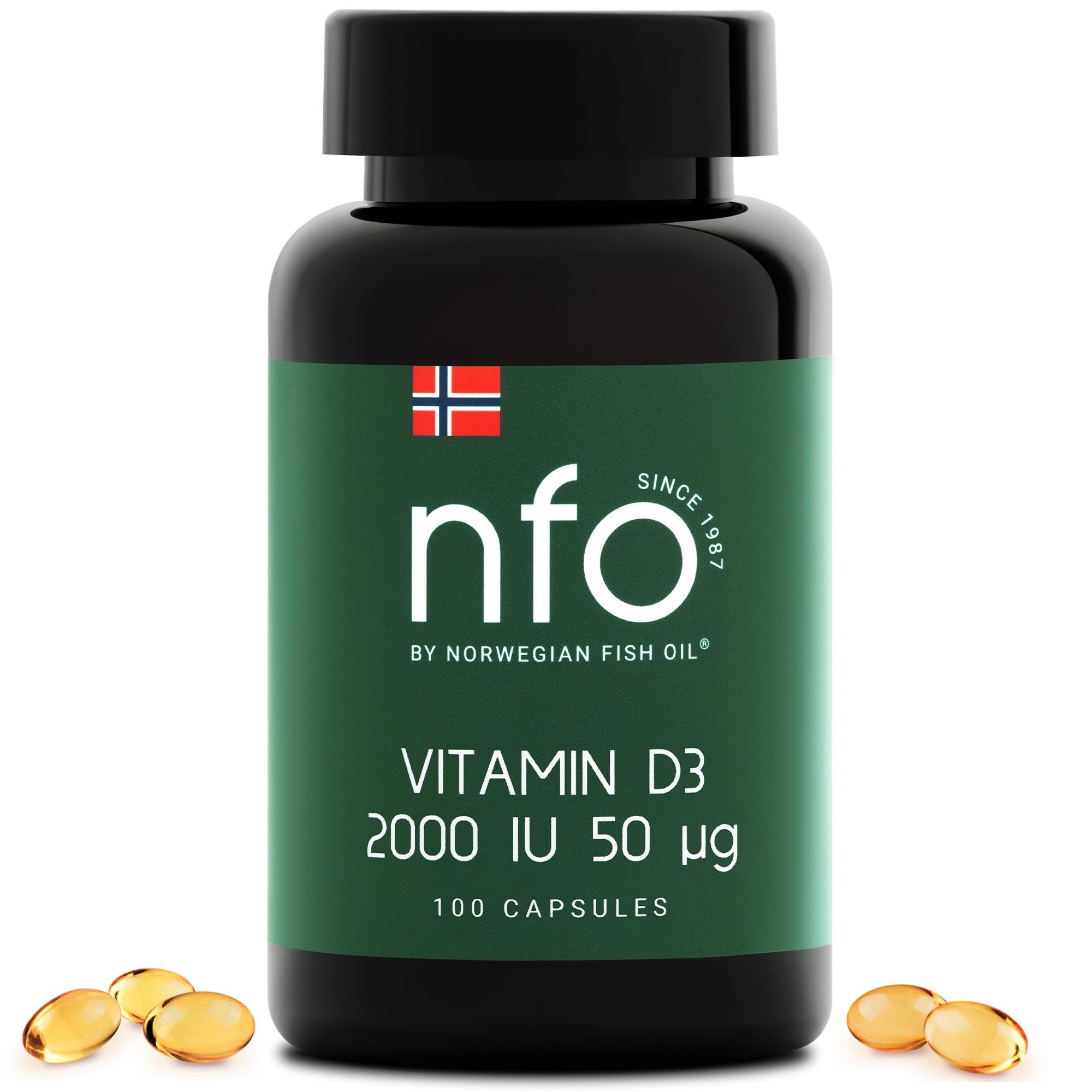 NFO Vitamin D3 2000 [100 Capsules] Norwegian Natural High Dose Vitamin D Complex 2000 IU (50 µg) in The Form of cholecalciferol +30% More Effective Than D3 Strengthens The Immune System and Body