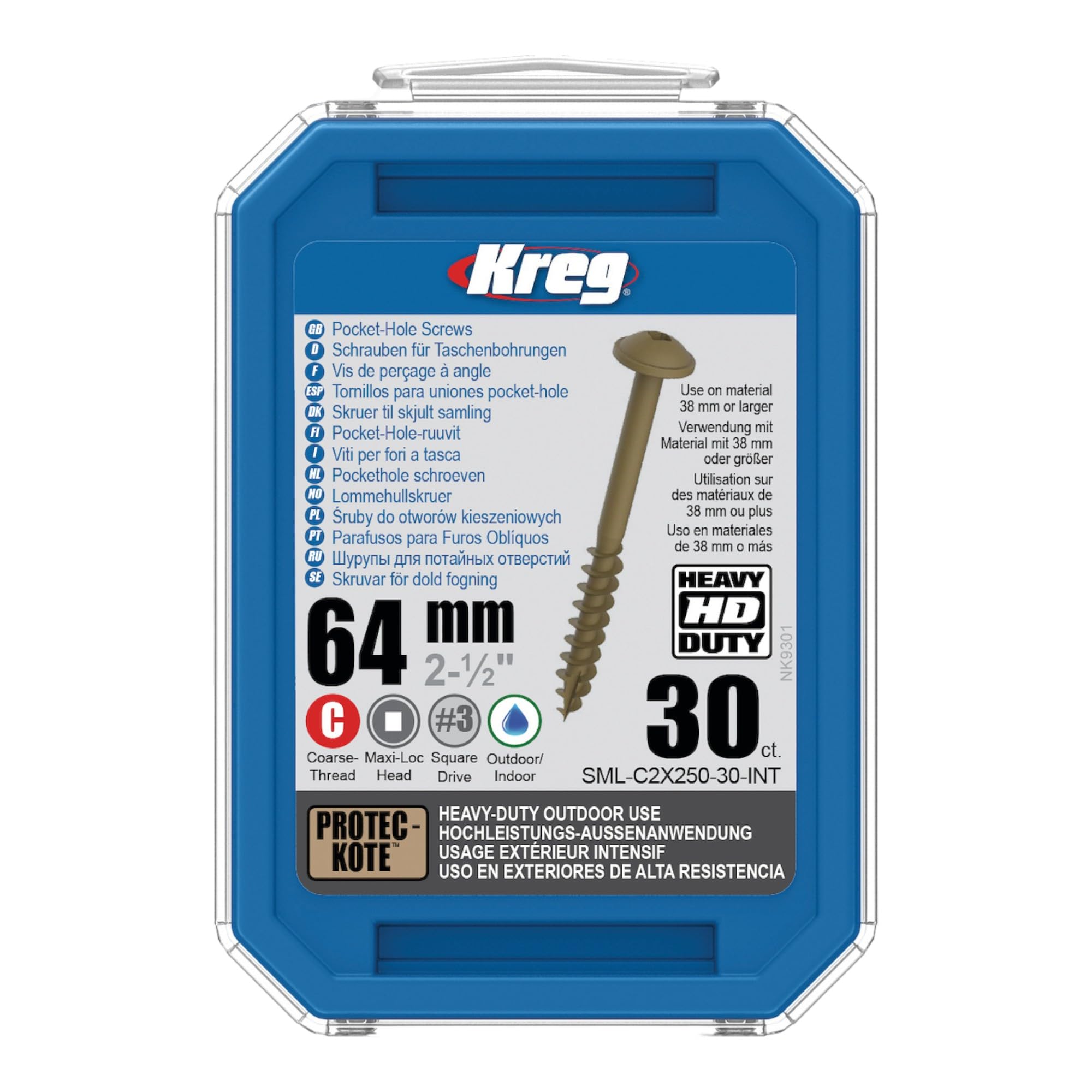 Kreg - 30 HD Protec-Kote screws - 14 x 64 mm - thick thread - Maxi-Loc square