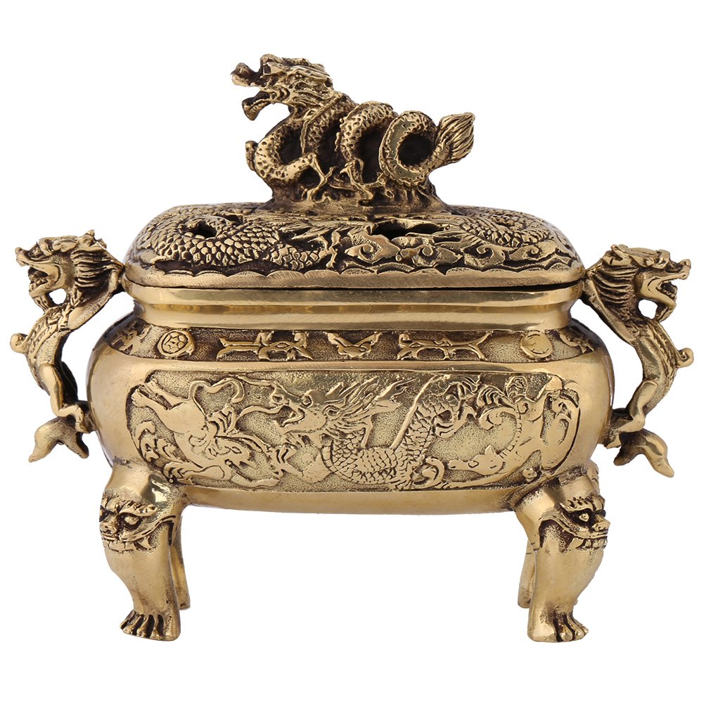 Walfront Brûleur d'encens en cuivre bronze antique avec couvercle Décoration de la maison