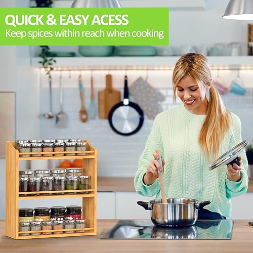 Miniatura 3 de Organizador de especias de bambú, estante de 3 niveles para tarros de especias para encimera de cocina o montaje en pared