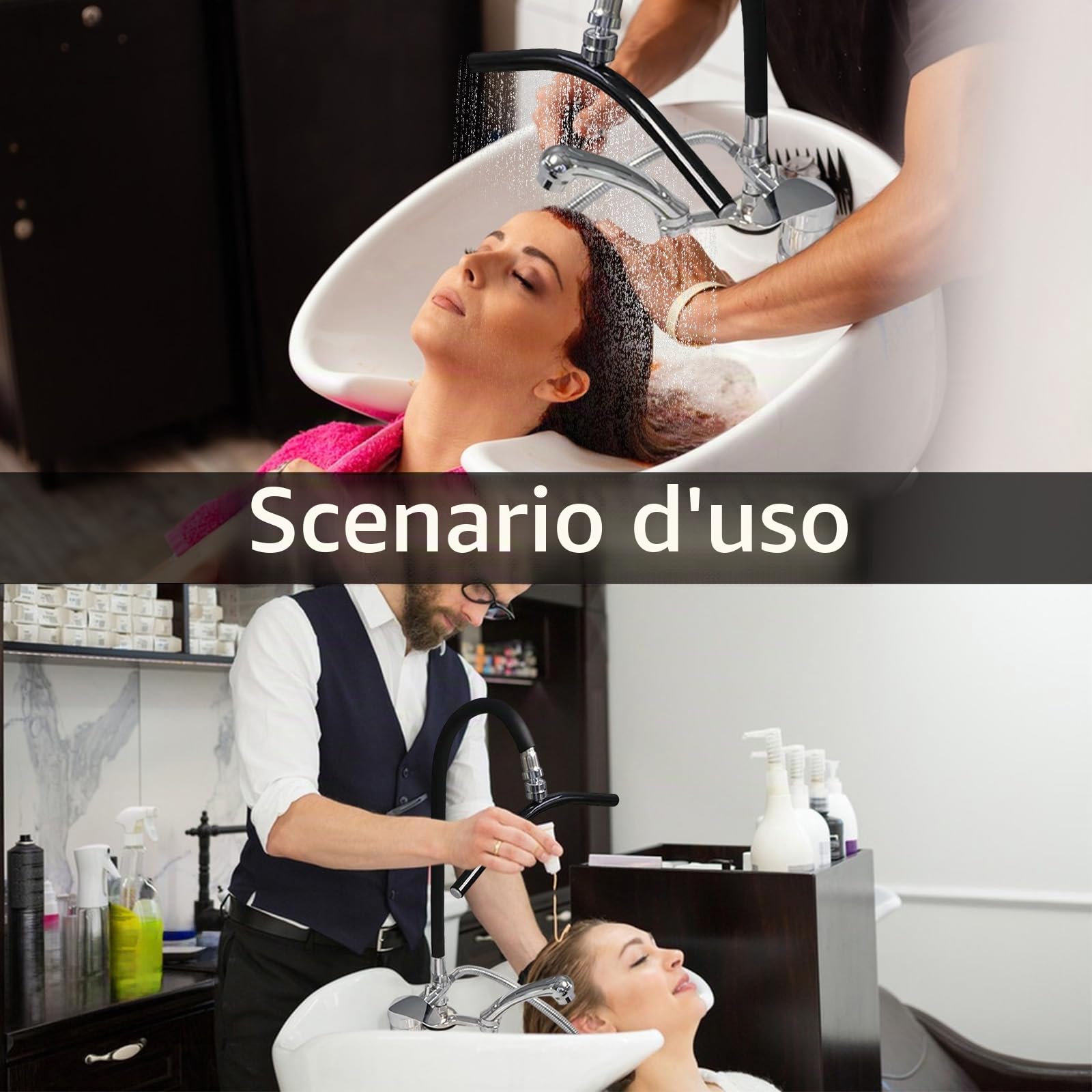 Soffione Doccia a Cascata Head Spa, Rubinetto A Cascata Spa della Testa Regolabile Supporto per Doccia con Circolazione Dell'acqua e Tubo Flessibile 60 cm per Shampoo Cura dei Capelli