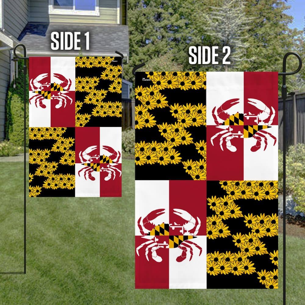 FLAGWIX Maryland State Crab & Black-eyed Susan Flower Flag, House Flag (29.5" x 39.5"), USA Flags, Patriotic, Red, White, Blue, Black, Yellow, Polyester, Double Sided, UV Fade Resistant
