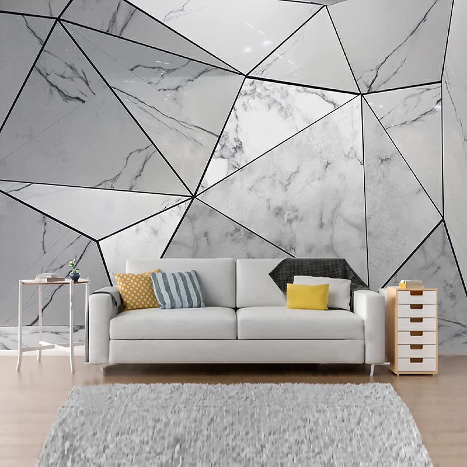 Mármol Gris Geométrico Abstracto Papel Pintado 3D Mural De Pared, 3D Foto Decoración Pinturas Mural Papel Pintado Adecuado Para La Sala De Estar Y El Dormitorio Fondo De Tv Peel 250(ancho)x175(alto)cm